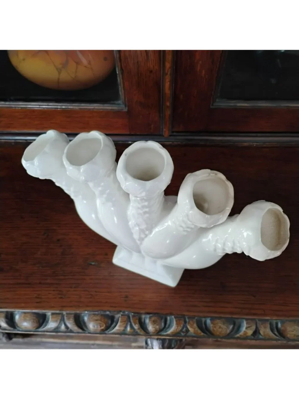 Vintage Five Finger Vase MCM Quintal Horn Williamsburg Style Posy Holder Fan Bud
